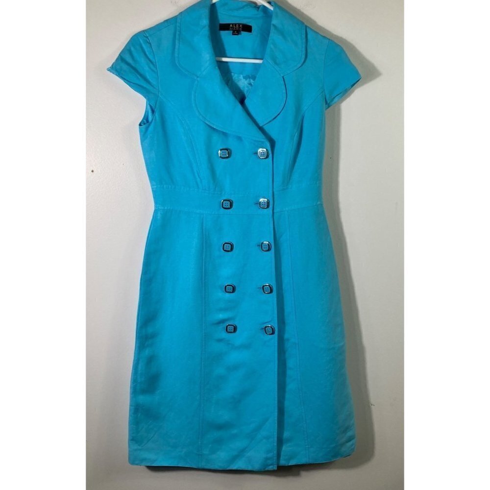 Womens Vintage Alex Marie Linen Blend Cap Sleeve Coat Style Lined Dress 2